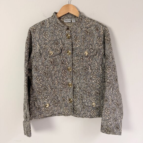 Chico's Jackets & Blazers - Chico's Floral Button Down Gold Gray Jacket 2